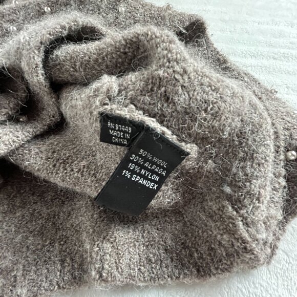 She by Sheri Bodell Wool Blend Pearl Embellished V-neck Sweater 10, Large Brown - Picture 4 of 8